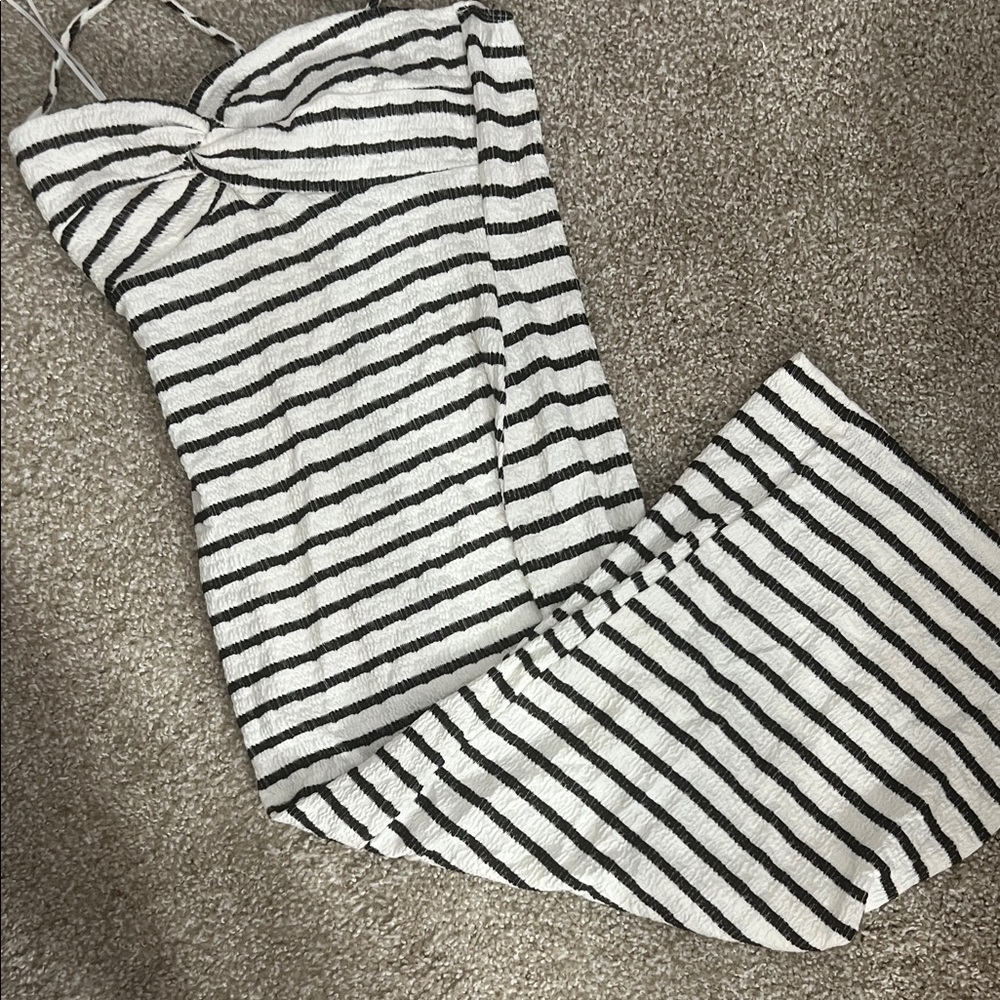 Striped Black and White Women's midi dress